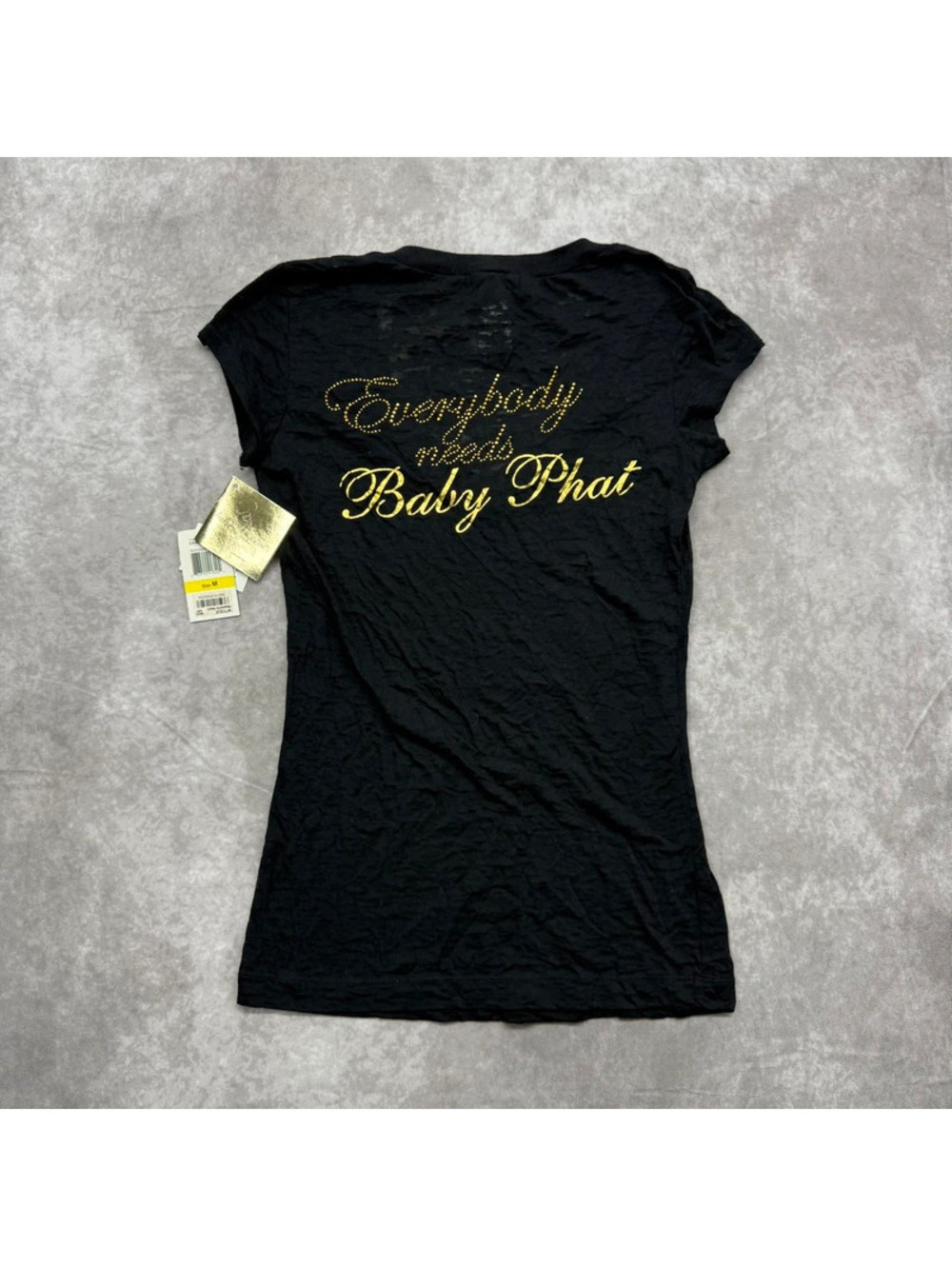 Vintage Y2K Baby Phat Rhinestone Graphic V-Neck Tee NWT M